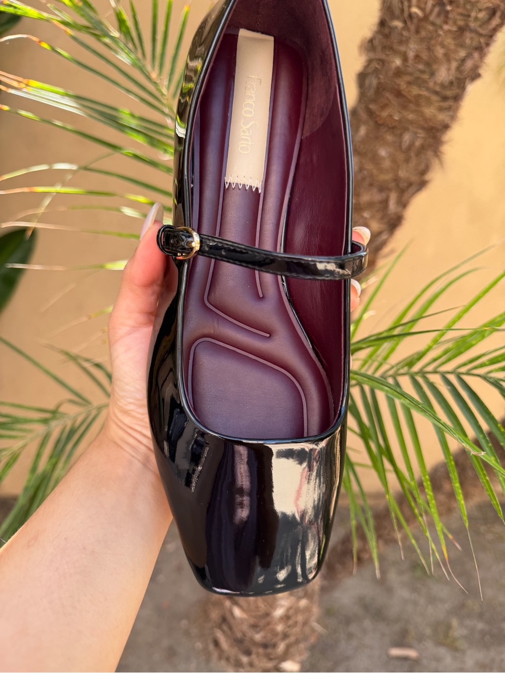 Franco Sarto Black Patent Mary Jane Flat with Burgundy Insole